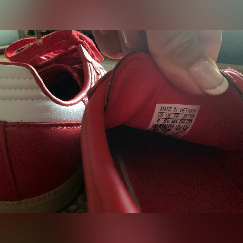 adidas Red Samba Sneakers with White Stripes - Picture 11 of 11